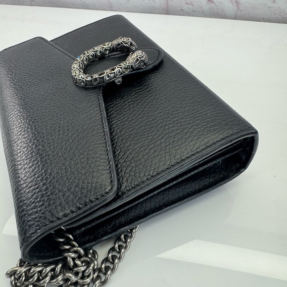 Gucci Black Pebbled Leather Dionysus Mini Wallet On Chain Bag - Picture 8 of 16